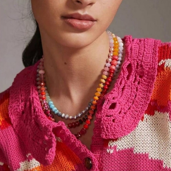 NEW! Anthropologie Rainbow Multicolor Beaded Stones Gold Plated Necklace - Picture 3 of 7